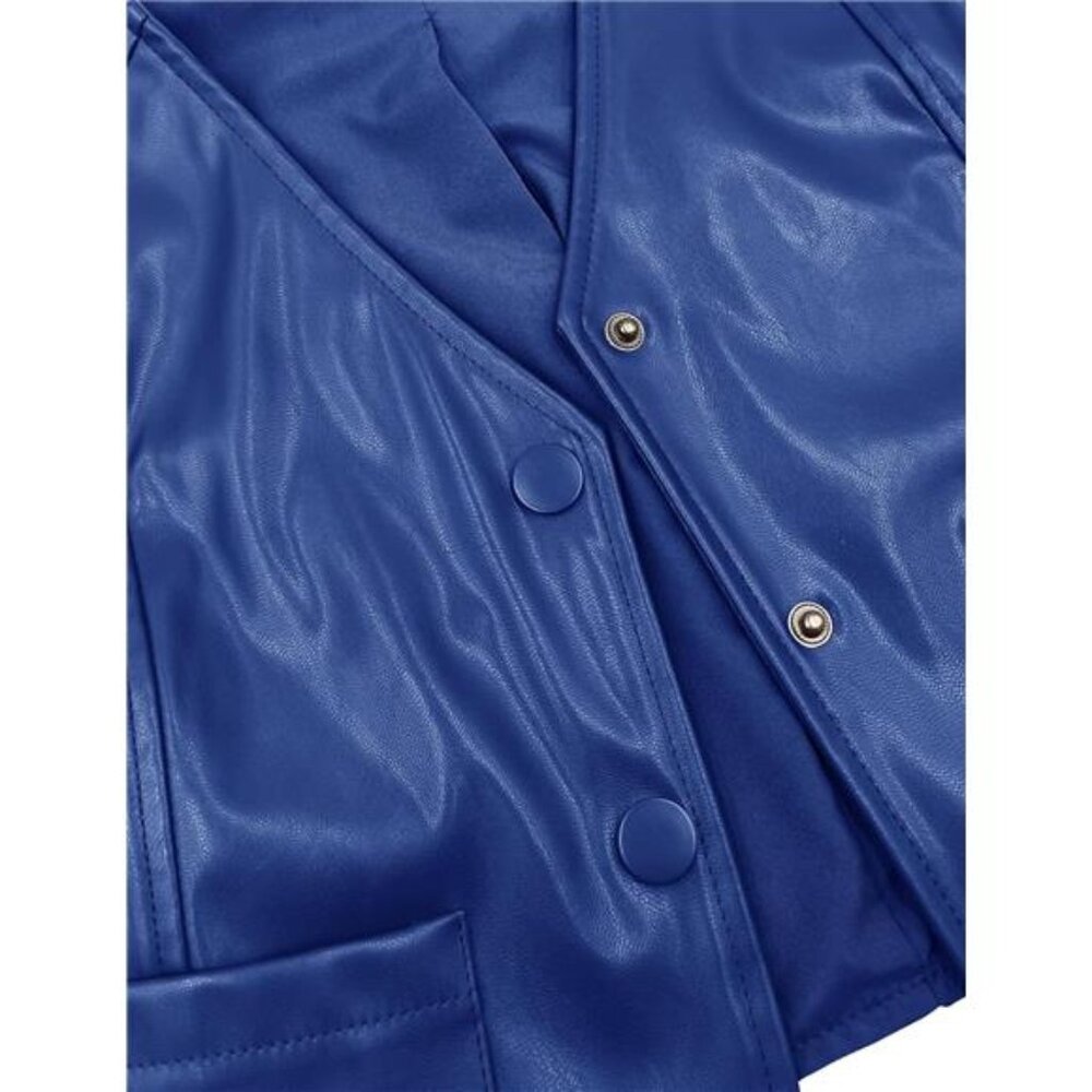 Women's Faux Leather V Neck Button Up Crop Vest Waistcoat - Casual Sleeveless - Picture 4 of 6